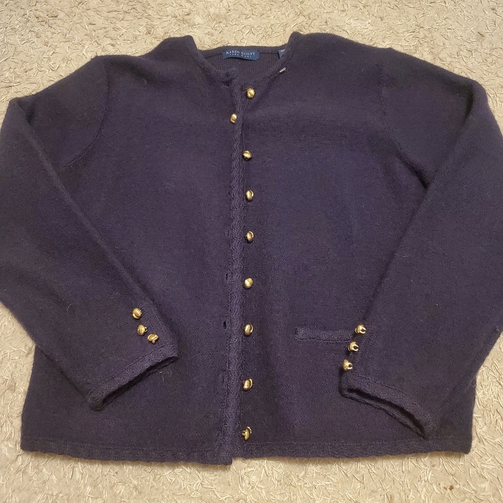 Navy 100% Pure Wool Cardigan - Picture 1 of 7